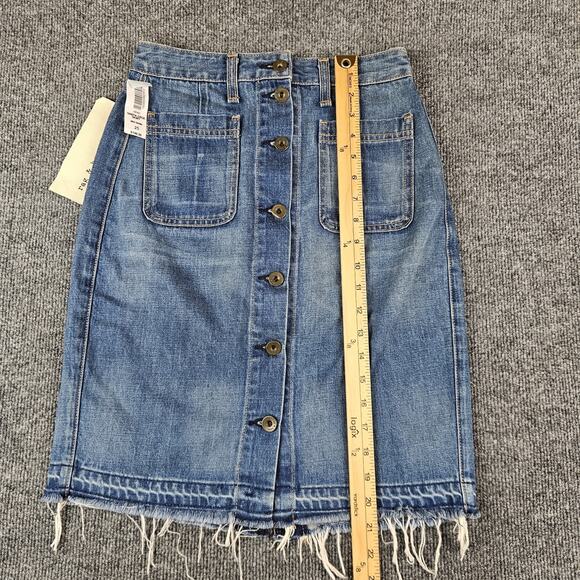 RAG‎ & BONE Button Front Frayed Hem Denim Skirt 25 Santa Cruz Blue Medium Wash - Picture 10 of 11